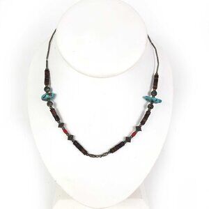 Turquoise Heishi Coral Glass Bead Silver Vintage Southwestern Necklace 18"